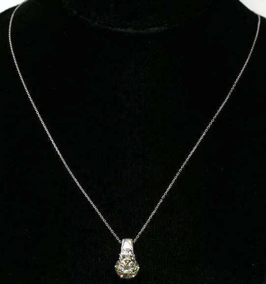 Large CZ Sterling Silver Pendant & Chain