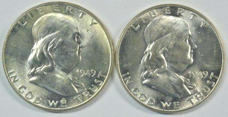 2 Choice BU 1949-P Franklin Halves FBL original roll