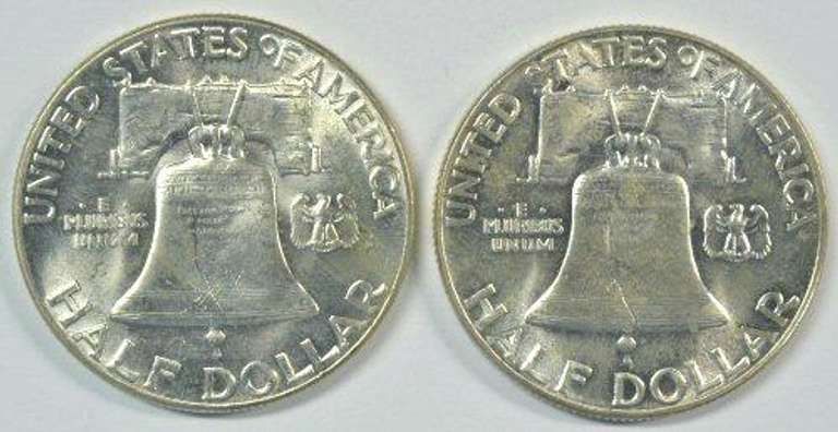 2 Choice BU 1949-P Franklin Halves FBL original roll