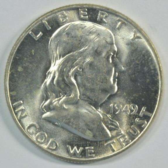 Near Gem BU 1949-P Franklin Half Dollar Full Bell Lines