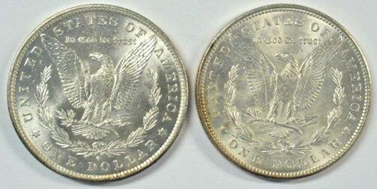 Choice BU 1884-O & 1889-P Morgan Silver Dollars