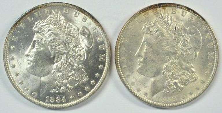 Choice BU 1884-O & 1889-P Morgan Silver Dollars