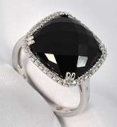 Stylish Black Agate & Diamond Ring in 14K WG