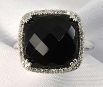 Stylish Black Agate & Diamond Ring in 14K WG