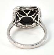 Stylish Black Agate & Diamond Ring in 14K WG