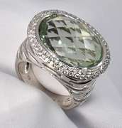 Enticing Green Quartz & Diamond Ring in 14K WG