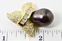 Gorgeous 18K Black South Sea Pearl and Diamond Pendant