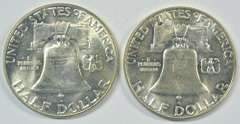 2 Choice BU 1949-P Franklin Halves FBL original roll