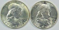 2 Choice BU 1949-P Franklin Halves FBL original roll