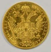 Semi-Prooflike BU Austria 1 Ducat Gold Piece dated 1915