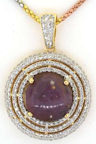 Amazing Massive 20.0CTW Ruby & Sapphire Pendant & Chain, Vermeil
