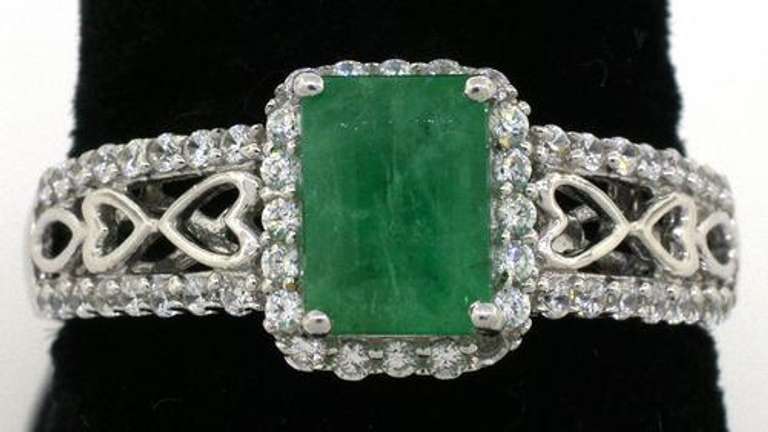 Stylish Natural Emerald & CZ Sterling Silver Ring