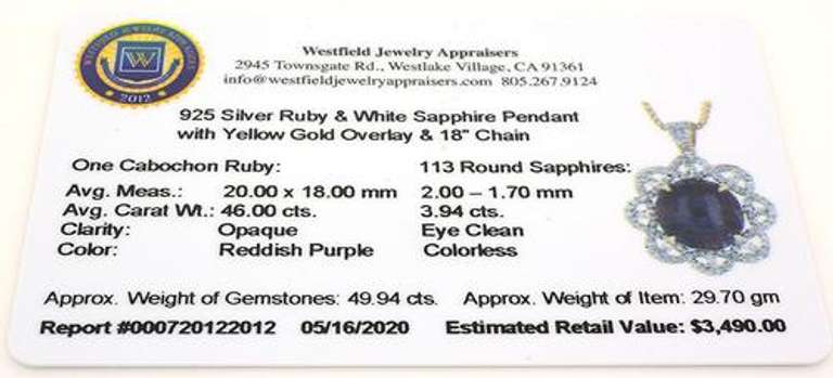 Absolutely Striking Humongous 46.00CTW Ruby & Sapphire Pendant & Chain