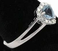 Sweet Heart Shaped Aquamarine & Diamond Ring in Sterling