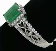 Stylish Natural Emerald & CZ Sterling Silver Ring