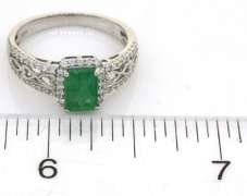 Stylish Natural Emerald & CZ Sterling Silver Ring