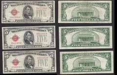 $5 1928-D Red Seal 3 notes Always in Demand