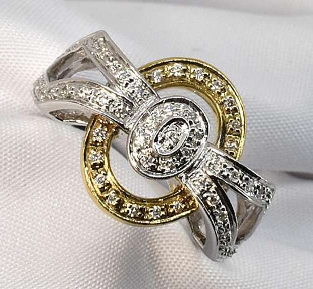 Dramatic Diamond Ring in 14K White and Yellow Gold