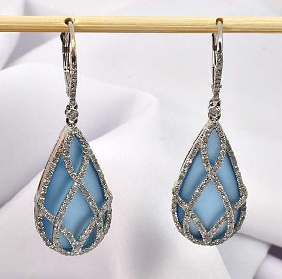 Enticing Blue Topaz and Diamond 14K WG Earrings