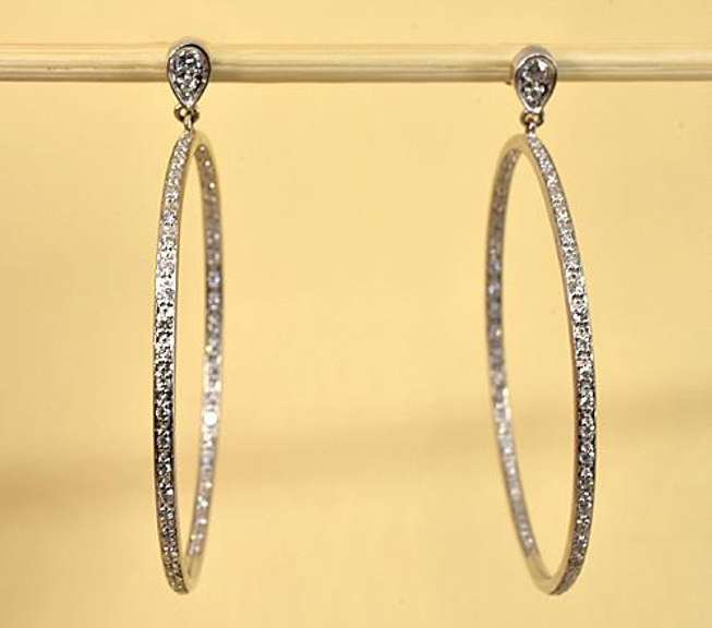 Lively Drop Hoops with Diamonds in 14K WG