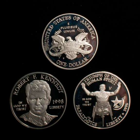 3 Modern Proof Silver Dollars