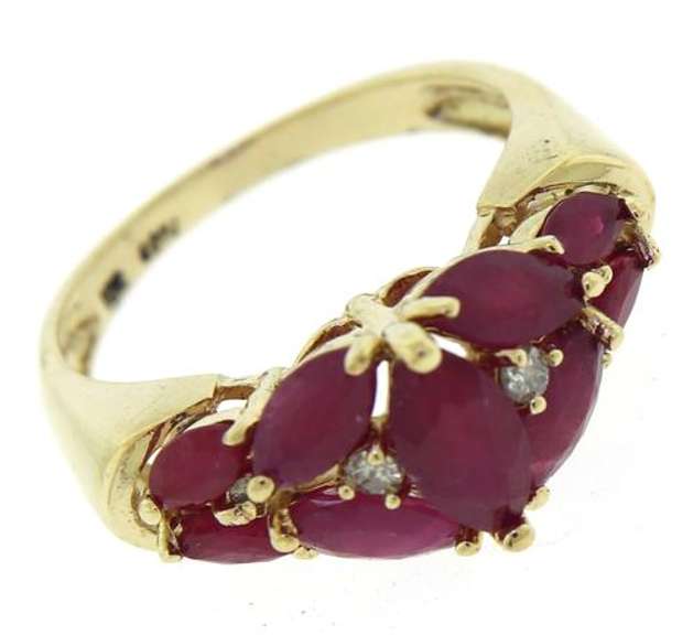 Elegant 10kt YG Marquise Ruby Cluster & Diamond Accent Ring