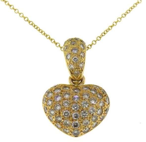 Fabulous Pave Puffed Heart Yellow Gold Necklace