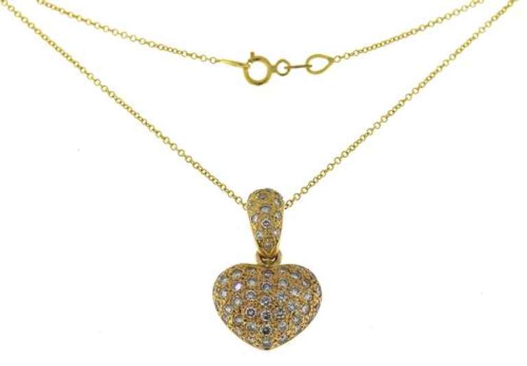 Fabulous Pave Puffed Heart Yellow Gold Necklace