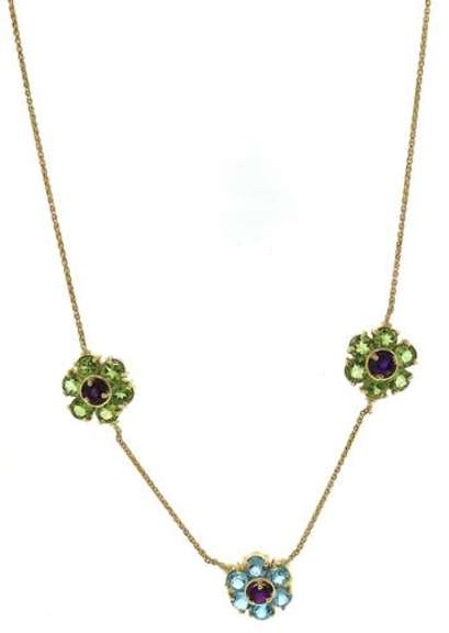 Stunning Peridot, Blue Topaz & Amethyst Flower Necklace