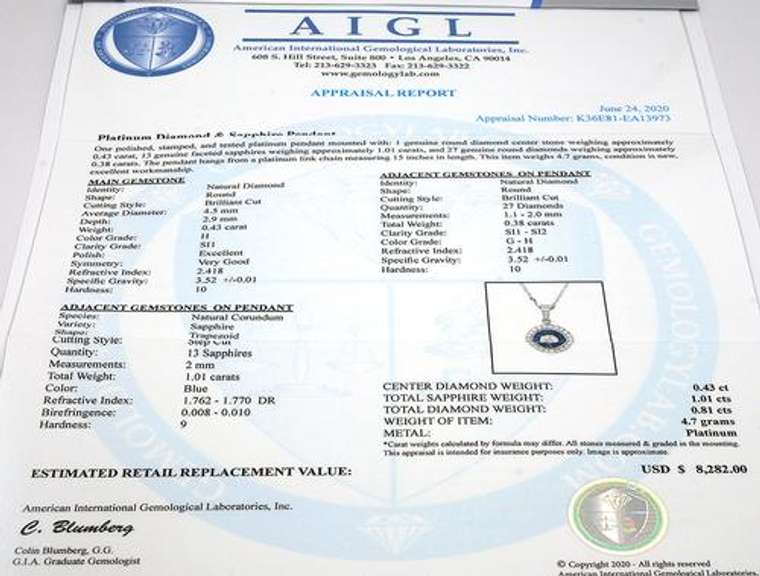 Diamond & Sapphire Pendant Necklace