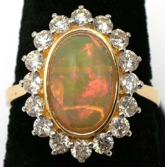 Delightful Opal & Diamond Ring, 14KT
