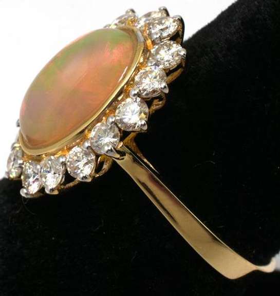 Delightful Opal & Diamond Ring, 14KT