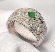 Stately Emerald & Diamond Ring in 18K WG