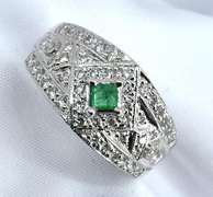Stately Emerald & Diamond Ring in 18K WG