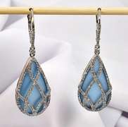 Enticing Blue Topaz and Diamond 14K WG Earrings