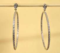 Lively Drop Hoops with Diamonds in 14K WG