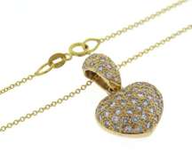 Fabulous Pave Puffed Heart Yellow Gold Necklace