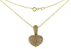 Fabulous Pave Puffed Heart Yellow Gold Necklace