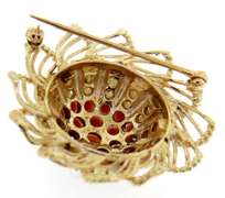 Entrancing 14kt YG Garnet & Pearl Flower Brooch with Openwork Petals