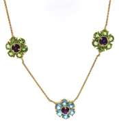 Stunning Peridot, Blue Topaz & Amethyst Flower Necklace