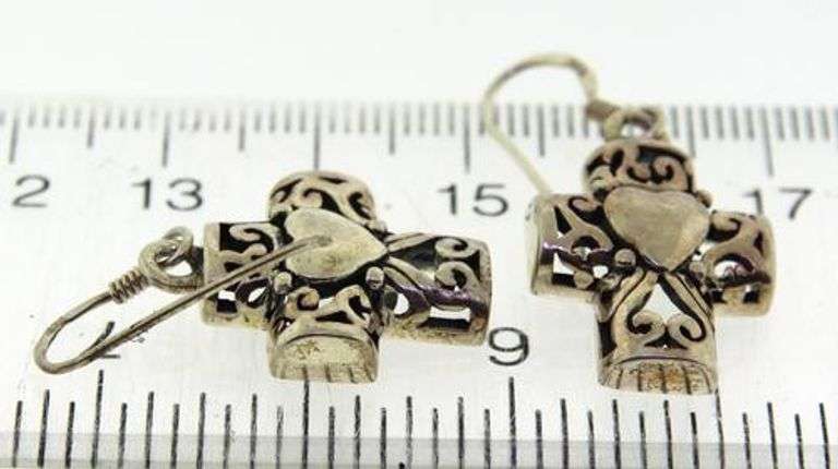 Vintage Sterling Silver twisted wire Hook Cross Drop Earrings