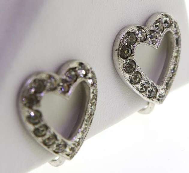 Vintage Sterling Silver Screw Back heart earrings