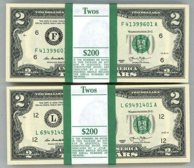 2 Gem Packs 100 Series 2013 $2 Bills in Sequence (F&L)