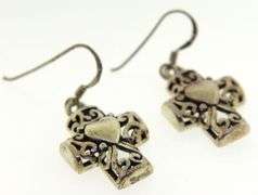 Vintage Sterling Silver twisted wire Hook Cross Drop Earrings