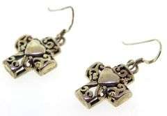 Vintage Sterling Silver twisted wire Hook Cross Drop Earrings