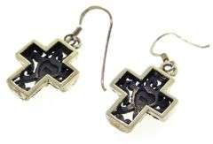 Vintage Sterling Silver twisted wire Hook Cross Drop Earrings