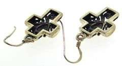 Vintage Sterling Silver twisted wire Hook Cross Drop Earrings