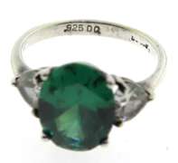 Vintage Sterling Silver Green Gem  Stone Ring