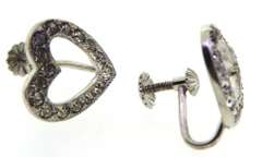 Vintage Sterling Silver Screw Back heart earrings