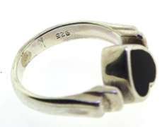 Vintage Sterling Silve heartr Black Onyx And White Mother Of Pearl Ring